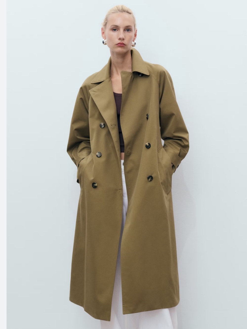Mango Double-Breasted Trench Coat - Khaki